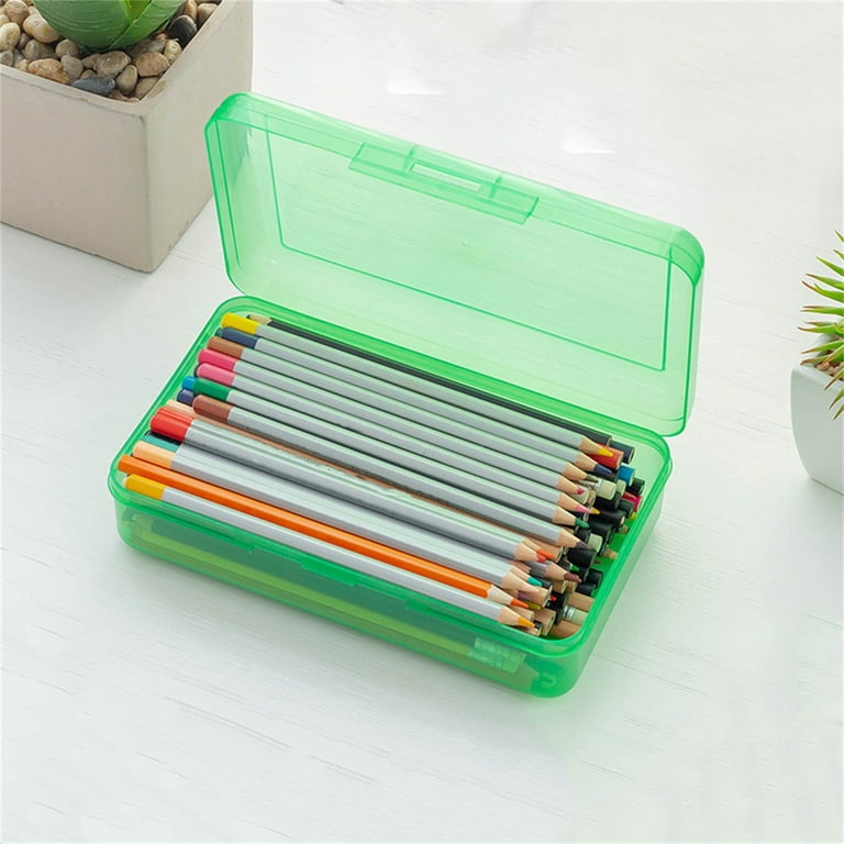Pencil Box, Large Capacity Clear Pencil Case, 1 Pack Hard Pencil Case,  Clear Crayon Box with Snap-tight Lid Stackable Design, Plastic Storage Box  for