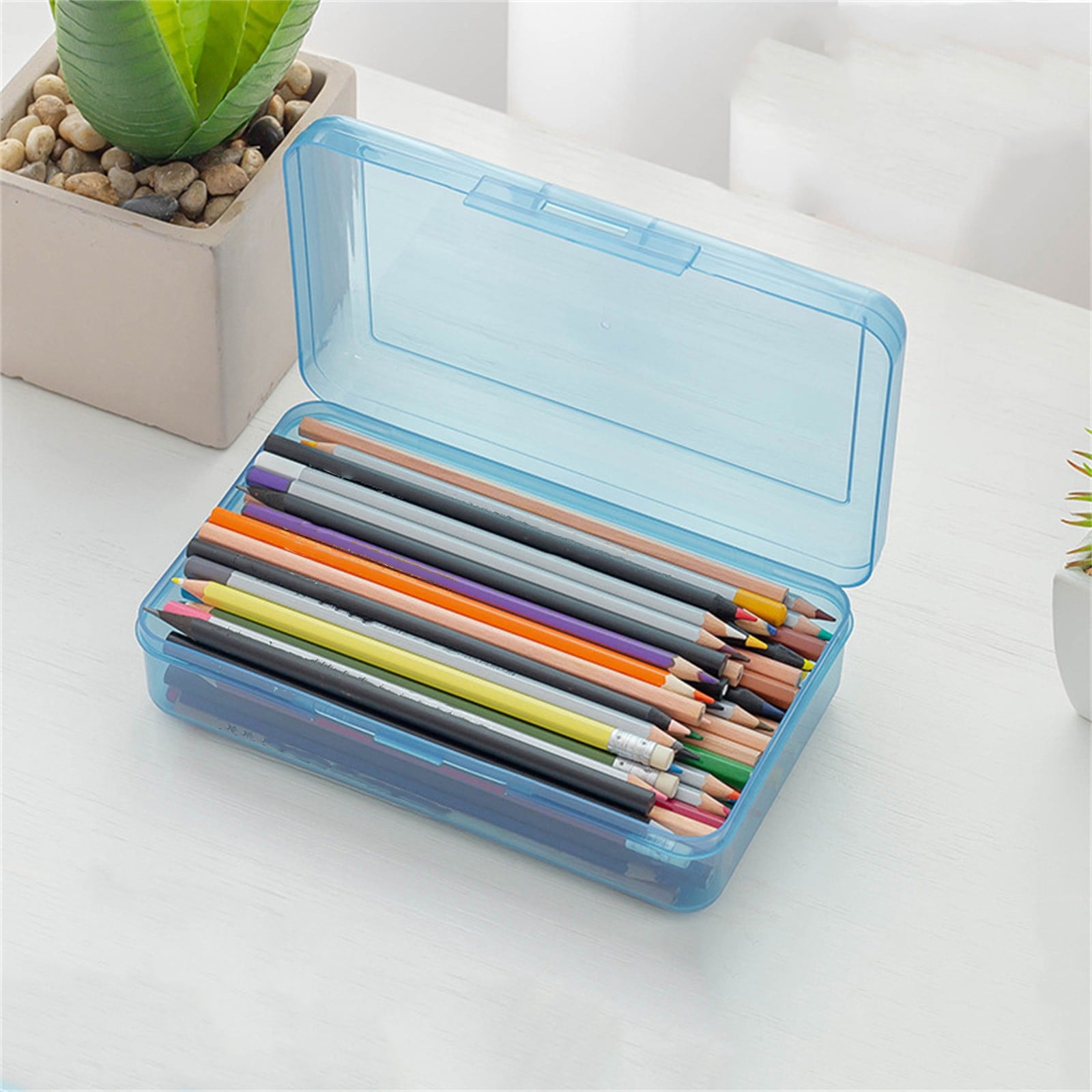 SHENGXINY Plastic Hard Pencil Case School Supplies Clearance with  Snap-Tight Lid Clear Pencil Pouch for Office Supplies Storage Organizer Box  