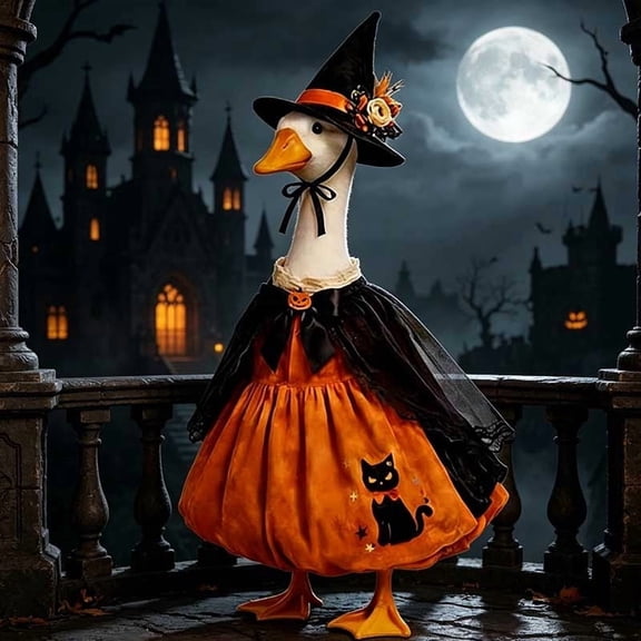 SHENGXINY Porch Goose Outfit, Halloween Pumpkin Witch Dress Accessory Set Goose Clothes for Porch Yard Garden Patio Holiday Decor