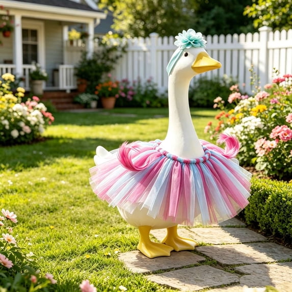 SHENGXINY Porch Goose Outfit, Spliced Tulle Tutu with Glitter Headband for Front Porch Garden Yard Home Decorations Multicolor 23 in