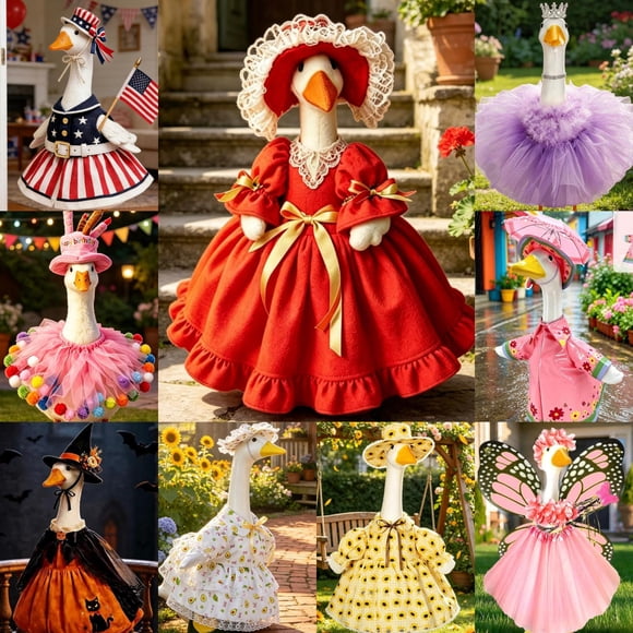 SHENGXINY Porch Goose Outfits,Floral Dress with Hat Set,Goose Outfit Clothes,Patio Garden Costume Decor multicolor 16.9x19.7in
