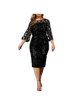 Amazing-Snazzy Black Sequin Women's Elegant Cloth, Plus Size Women Evening  Gown, Evening Dress, Party Dress, Formal Dress, Casual Dress