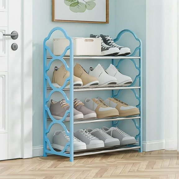 SHENGXINY Shoe Rack,4-Tier Metal Shoe Organizer,Sturdy Entryway Storage for Bedroom,Closet,Dorm Room,Anti-Scratch Floor Protection Rack Blue 16.34x7.28x21.46in