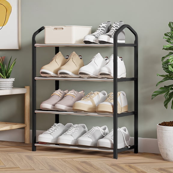 SHENGXINY Shoe Rack,4-Tier Metal Shoe Storage Rack,Easy-Assemble Organizer for Bedroom,Closet,Entryway,Dorm Room,Dust-Resistant Shelf Black 21.65x7.48x16.14in
