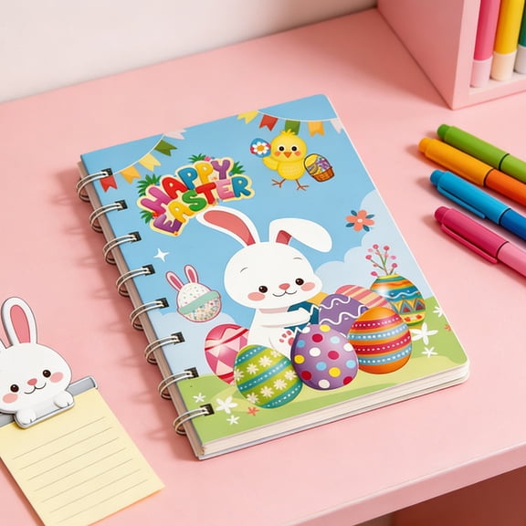 SHENGXINY Spiral Notebook A7 Mini Easter Cartoon Notebook Cute Portable Stylish Notepad for Holiday Gifts Daily Record