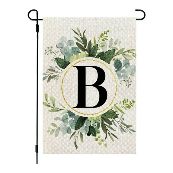 SHENGXINY Spring Letter Printed Garden Flag Clearance Ins Style, 26 Letters+green Plant Printing, Flax Garden Flag, First Letter Of Surname, Hanging Flag At The Gate Of Courtyard B