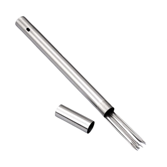 SHENGXINY Stainless Steel Barbecue Stick 10Pcs Clearance Kabob Skewers 13.8Inch Ultra Long Metal Skewers For Kabobs With Push Bar Skewers For Grilling Double Fork Roll Kebab Skewers Silver