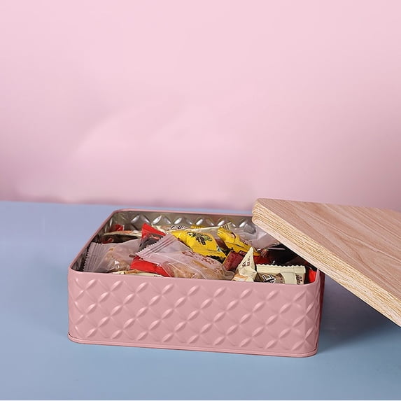 SHENGXINY Storage Bins with Lids,Iron Packaging Box,Thousand Layer Cake Snow Cake Baked Candy Snacks Gift Box for Kitchen Pantry Storage Pink 6.77x6.77x2.40in