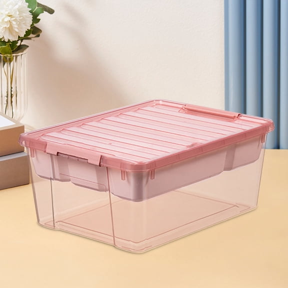 SHENGXINY Storage Bins with Lids,Toy Storage Boxes Organizer,Building Blocks Small Pellets Classified Plastic Storage Boxes for Kids Room Pink 12.6x9.4x5.5in