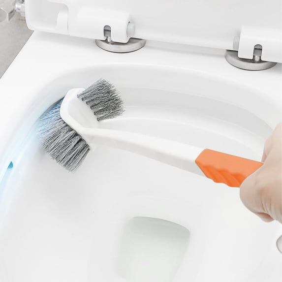 SHENGXINY Toilet Brush and Caddy Holder, Dual Brush Heads (Rubber & Slit), Full-Corner Deep Cleaning Hygienic Tool for Toilet Bowl Orange 2x17.3in