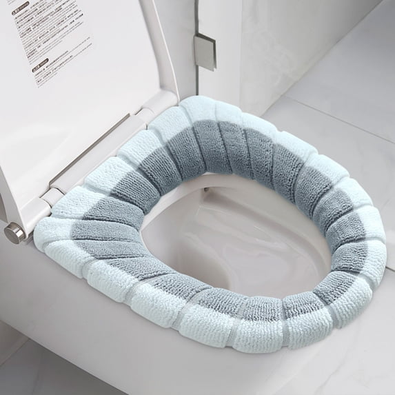 SHENGXINY Toilet Seat Cover Pads Stretchable Washable, Color Contrast Knitted Warm Stylish Toilet Seat Cover Blue 12.2x15in