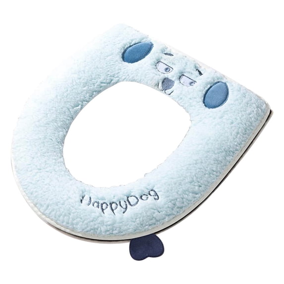 SHENGXINY Toilet Seat Cover Pads Stretchable Washable, Thickened Waterproof Puppy Design Winter Toilet Cover Blue 15x16.5in