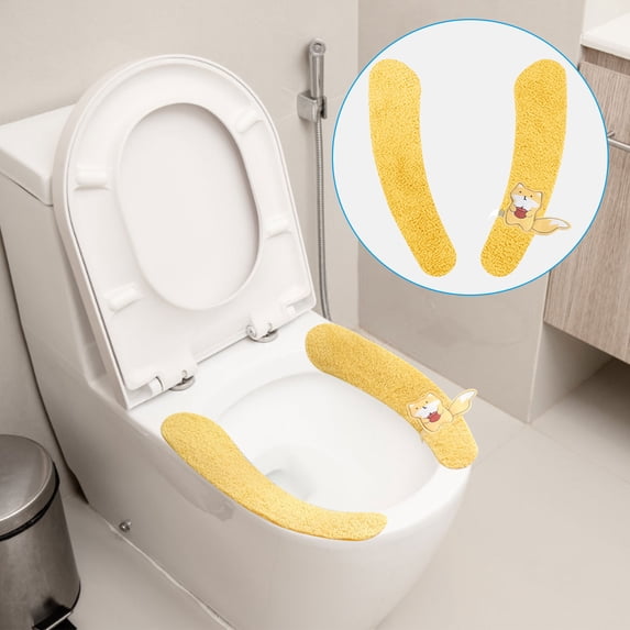 SHENGXINY Toilet Seat Cover Pads Stretchable Washable, Thickened with Handle Warm Knitted Washable Toilet Ring Yellow 3.4x14.2in