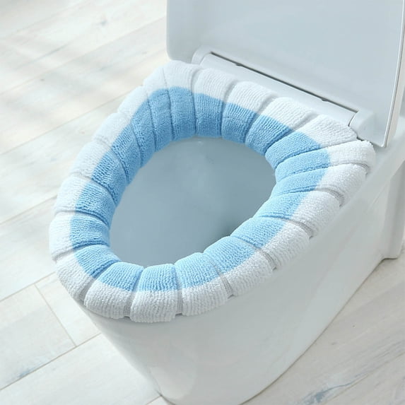 SHENGXINY Toilet Seat Cover Pads Stretchable Washable, Winter Thick Knitted Toilet Seat Cushion Warm Washable Household Cover Blue 15x17in
