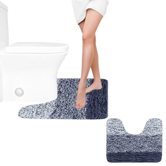 SHENGXINY U Shaped Toilet Rug, Plush Microfiber Absorbent Non-Slip Mat & Rug, Quick Dry Dark Tone U-Shaped Toilet Household Accessory Gray 16x20in