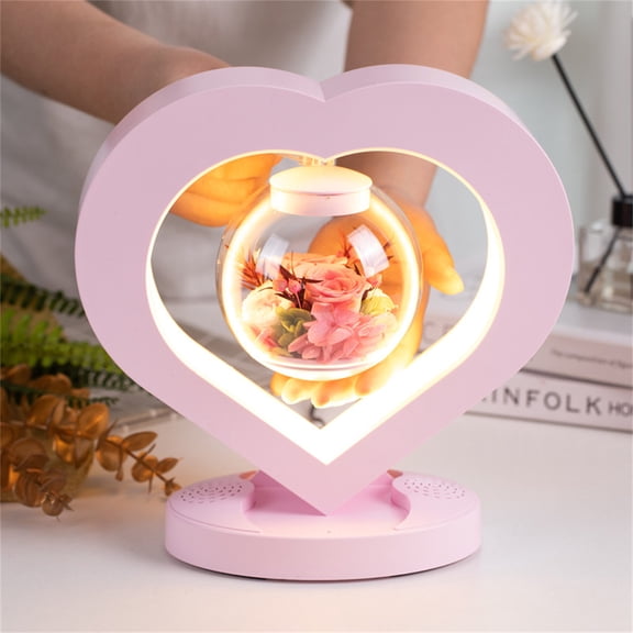 SHENGXINY Valentine'S Day Night Light,Bluetooth Speaker Magnetic Levitation Preserved Flower,Valentine Gift for Girlfriend,Festive Decorations,Gifts for Women pink 8.66x9.45in