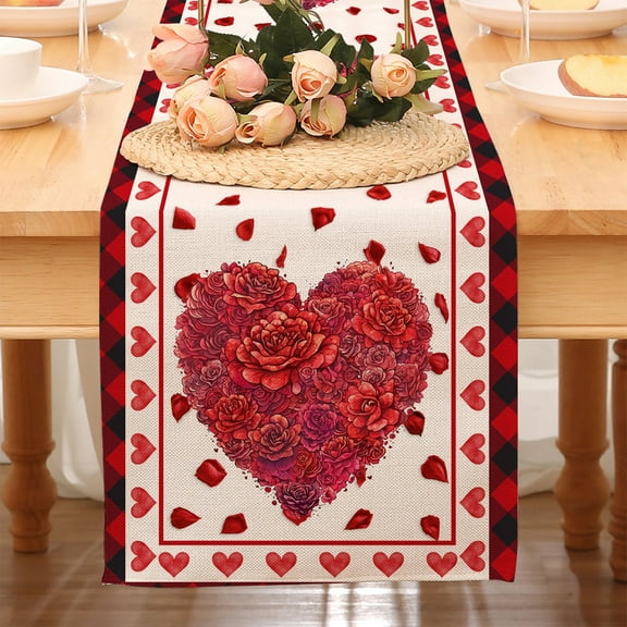 SHENGXINY Valentine's Day Heart Table Runner,Washable Rectangle Decor,Indoor Party Kitchen Dining Home Decor,Ornaments Multicolor 12.99x72.04 in