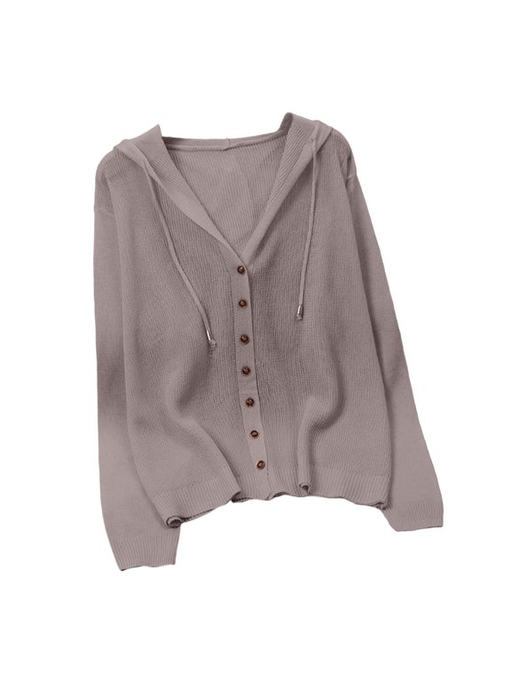 Women Lightweight Button Down Knitted Cardigan Sweater Long Sleeve Thin Casual Open Front Knit Outerwear for Spring Summer Fall Khaki Free Size