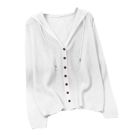 SHENGXINY Women Lightweight Button Down Knitted Cardigan Sweater Long Sleeve Thin Casual Open Front Knit Outerwear for Spring Summer Fall White Free Size