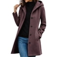 thumbnail image 1 of SHENGXINY Women's Button Up Pea Coat Hooded Button Down Mid Length Trench Coat Winter Fall Warm Woolen Blend Top Clothes Purple XL, 1 of 6