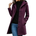 thumbnail image 1 of SHENGXINY Women's Button Up Pea Coat Hooded Button Down Mid Length Trench Coat Winter Fall Warm Woolen Blend Top Clothes Wine M, 1 of 6