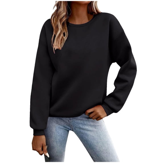 SHENGXINY Women's Crewneck Sweatshirt Long Sleeve Solid Pullover Tops Loose Fit Casual Sweatshirts for Spring Fall Winter Black XL