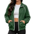 thumbnail image 1 of SHENGXINY Women's Full Zip Track Jacket Long Sleeve Collared Activewear Outwear Elastic Hem Lightweight Relaxed Fit Outfit Green S, 1 of 8