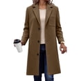 thumbnail image 1 of SHENGXINY Women's Mid Length Notched Lapel Pea Coat Single Breasted Trench Coat Texture Fall Winter Warm Overcoat Clothes Bronze 2XL, 1 of 8