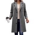 thumbnail image 1 of SHENGXINY Women's Mid Length Notched Lapel Pea Coat Single Breasted Trench Coat Texture Fall Winter Warm Overcoat Clothes Gray L, 1 of 9