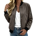 thumbnail image 1 of SHENGXINY Womens Casual Zip Up Bomber Jacket Long Sleeve Lightweight Outerwear with Pockets Solid Color Jackets for Spring Fall Brown 2XL, 1 of 7