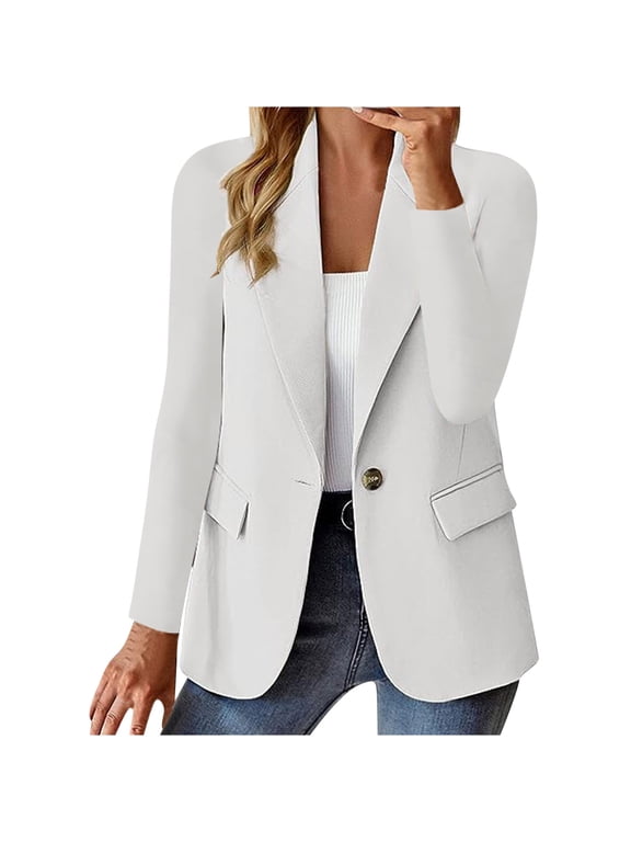 Womens Classic Open Front Blazer Jacket Single Button Slim Fit Notched Lapel Long Sleeve Business Casual Suit Jacket