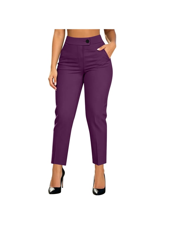 Womens Skinny Dress Pants High Waisted Stretchy Comfy Work Pants for Office Daily Wear Business Travel Purple 3XL