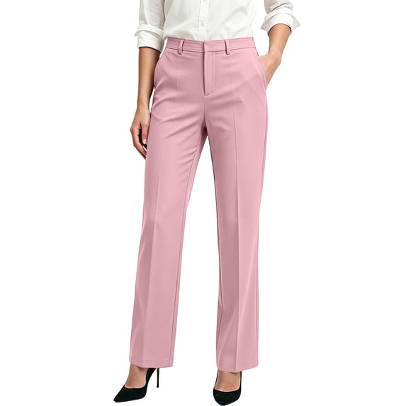 SHENGXINY Womens Stretch Straight Leg Dress Pants High Waist Business Casual Office Work Comfy Suit Pants with Pockets Pink M