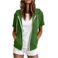 thumbnail image 1 of SHENGXINY Womens Zip Up Hoodies Short Sleeve Oversized Sweatshirt Spring Fall Layering Jacket Casual Track Outfits, Cozy Fleece Clothes Green S, 1 of 8