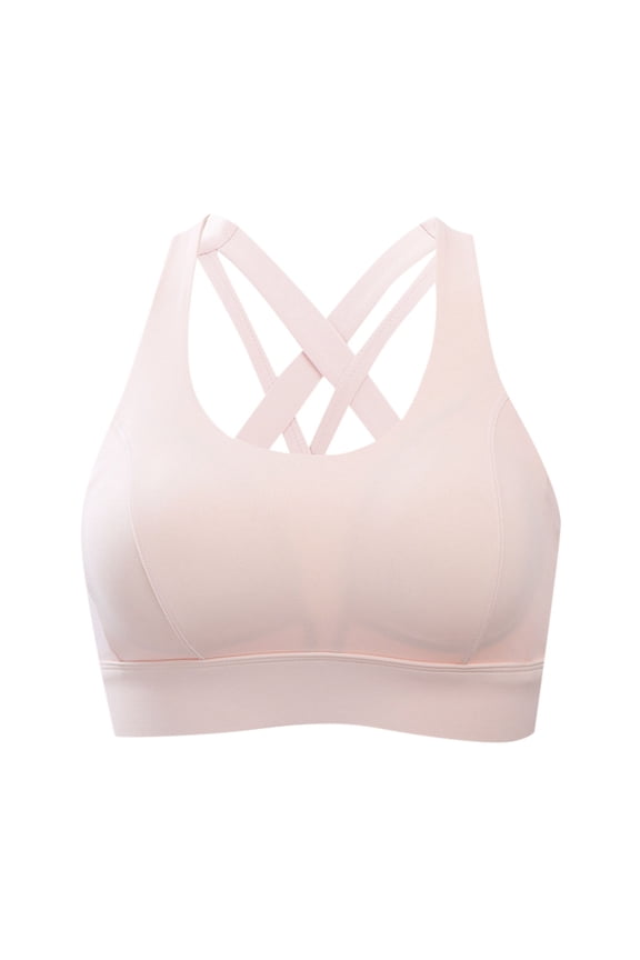 High Impact Sports Bra Support Bras for WomenColor Block Wireless With Fixed Cups Back Design Chest and Side Fat Control Pink,M