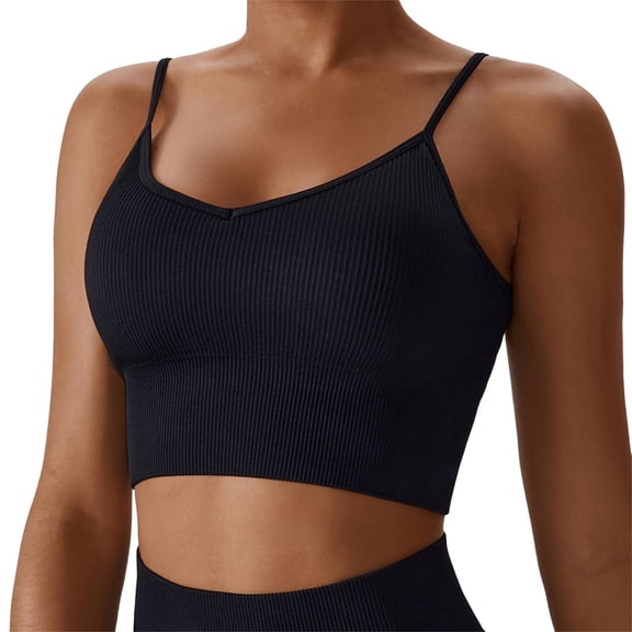 SHENGYUAN High Impact Sports Bras for Women Plus Size Bra Backless Crossback Gym Top Padded Cups Bustier Fitness Long Ribbed Lacing Back Adjustable Straps Black,L