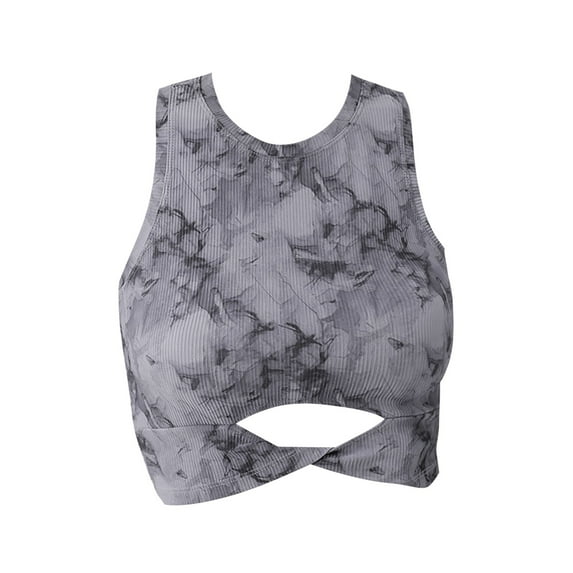 SHENGYUAN High Support Sports Bras for Women Supportive Rib Print Tie Dye Turtleneck Yoga Tank Top B,XXL