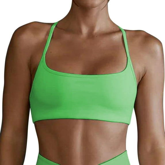 SHENGYUAN Plus Size Bras Supportive Sports for Womens Workout Fitness Backless Padded Low Impact Bra Yoga Crop Tank Top Green,S