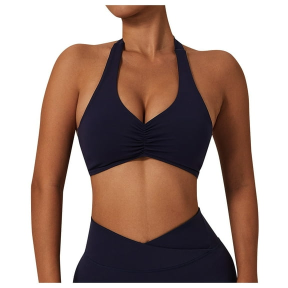 SHENGYUAN Sexy Sports Bras for Womens High Support Intensity Sensation Yoga Bra】Wireless Padded Bra With Adjustable Straps Racerback Design Shockproof Wicking Seamless Perfect Running & Fit Navy,XL