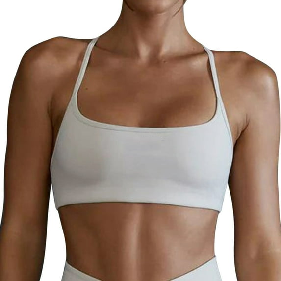 SHENGYUAN Sports Bras for Women High Support Supportive Womens Workout Fitness Backless Padded Low Impact Bra Yoga Crop Tank Top White,L
