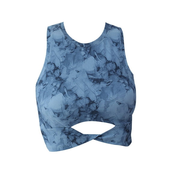 SHENGYUAN Womens Bra Supportive Sports Bras for Women Rib Print Tie Dye Turtleneck Yoga Tank Top A,S