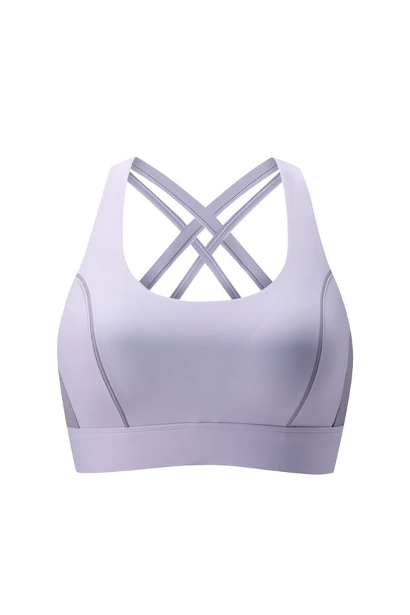 Womens Sports Bras High Support for WomenColor Block Wireless Bra With Fixed Cups Back Design Chest and Side Fat Control Purple,XL