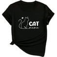 thumbnail image 1 of SHENHE Women's Graphic Crew Neck Tee Shirt Summer Short Sleeve Cute Cat Print Top, 1 of 3