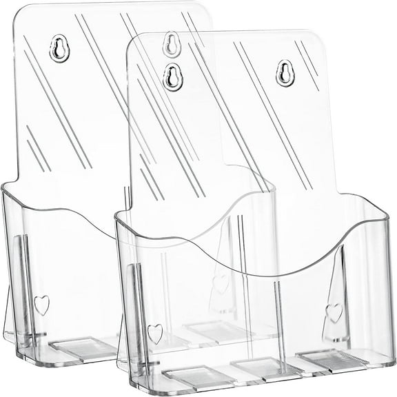 SHENHSA 2 Pack Acrylic Brochure Holder, 8.5 x 11 Inches Clear Booklet Display Stand for Desk or Wall Mount, Plastic Countertop Organizer for Menu, Pamphlet, Literature, Document, Magazine, Journals