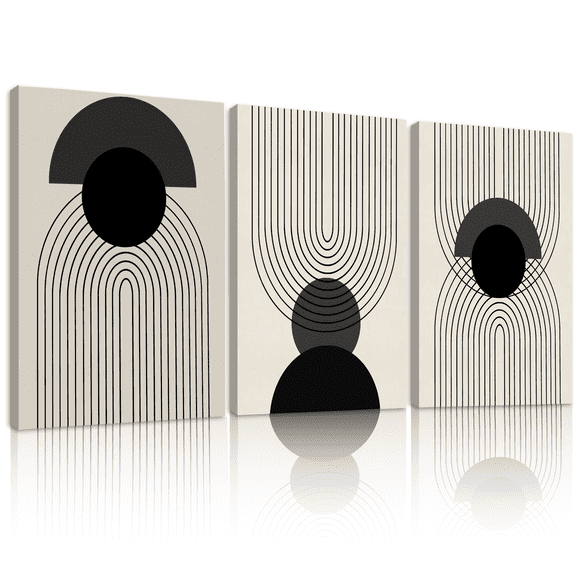 SHENIFY 12x16in3pcs Black Boho Wall Art Mid Century Modern Decor Abstract Boho Wall Decor Minimalist Bohemian Bedroom Decor Canvas Prints Ready to Hang for Bathroom Living Room