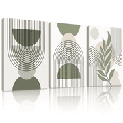 SHENIFY 12x16in3pcs Boho Wall Art Green Sage Boho Wall Decor Mid Century Modern Decor Minimalist Bohemian Bedroom Decor Abstract Geometry Canvas Prints Ready To Hang for Bathroom Living Room
