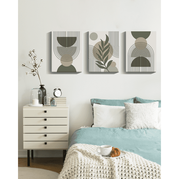 SHENIFY Mid Century Boho Wall Art - Abstract Geometry Canvas Prints (Set of 3, 12x16in) for Home Decor