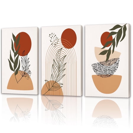 SHENIFY 12x16in3pcs Boho Wall Art Red Sun Mid Century Modern Decor Minimalist Bohemian Bedroom Decor Abstract Geometry Canvas Prints Ready To Hang for Bathroom price history and forecast - SHENIFY