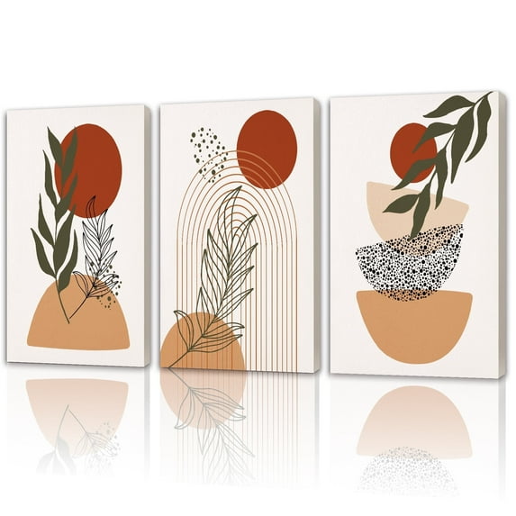 SHENIFY 12x16in3pcs Boho Wall Art Red Sun Mid Century Modern Decor Minimalist Bohemian Bedroom Decor Abstract Geometry Canvas Prints Ready To Hang for Bathroom