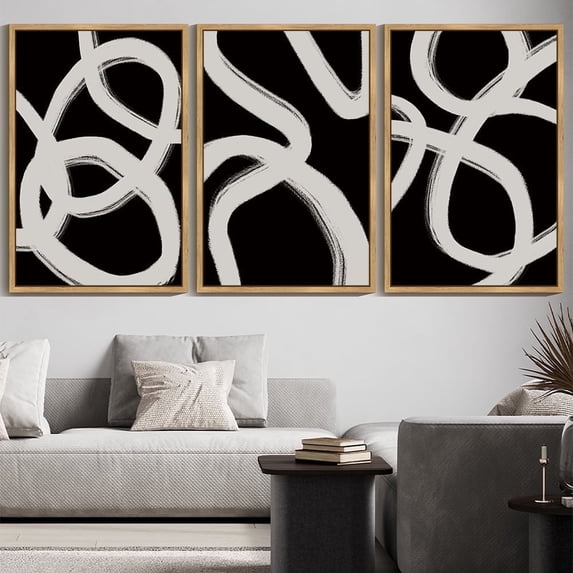 SHENIFY 24x36in3pcs Nautral Framed Black Abstract Boho Wall Art Wood Geometric Wall Decor Mid Century Modern Minimalist Bohemian Bedroom Decor Canvas Prints Ready To Hang for Living Room